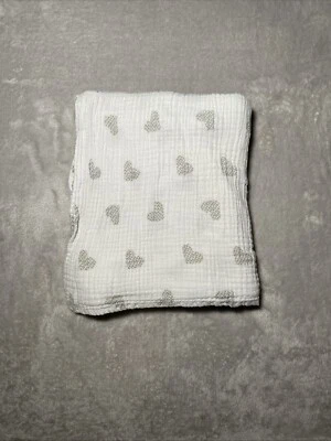 Manta de Muselina Bebé Gris Corazones Suave Blanco Algodón Envoltura Seguridad Lovey 37"x37" Foto 1 de 3