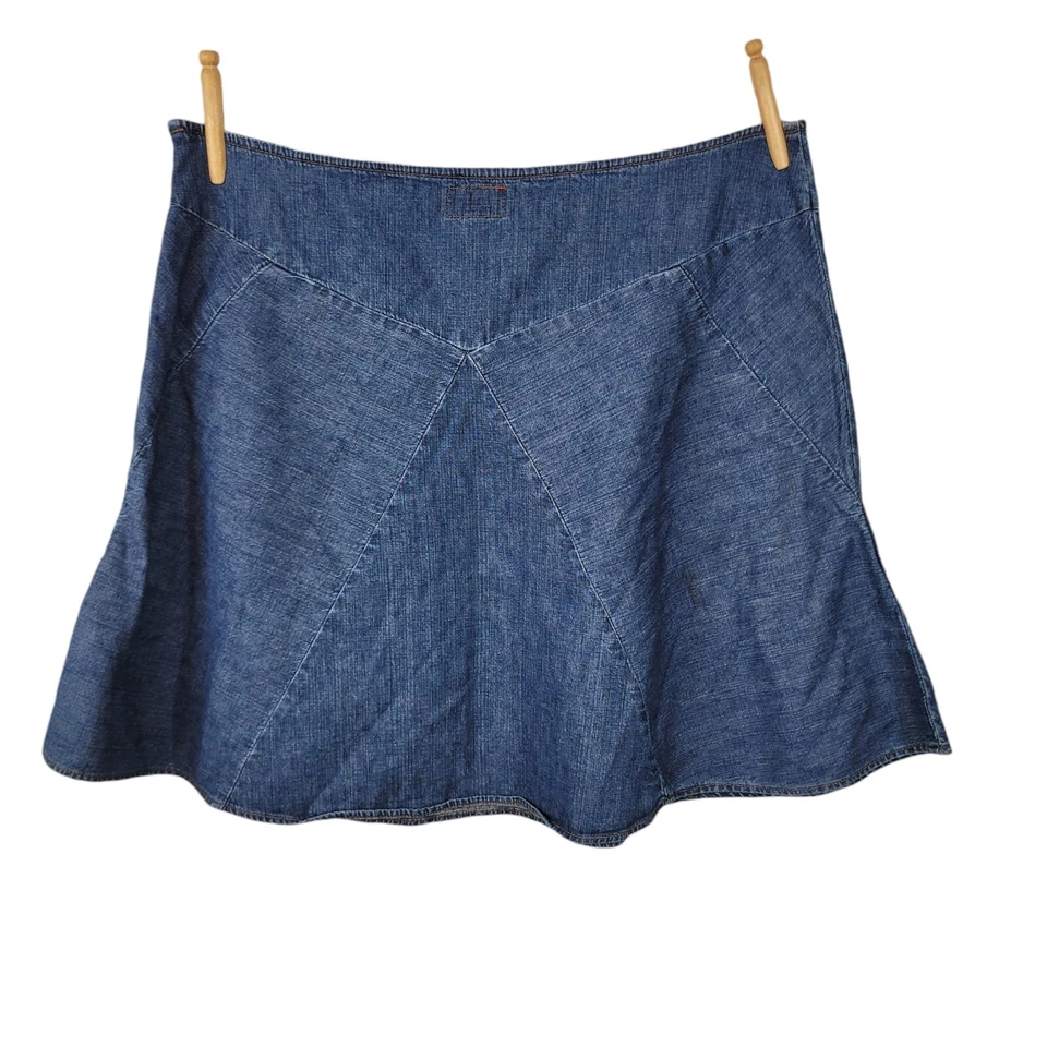 Minifalda de mezclilla Chaps Ralph Lauren talla 16 38" azul acampanado jean retazos Y2K Foto 1 de 4