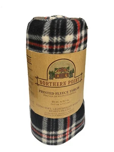 New Northern Point Ultra Soft Printed Fleece Throw 46 x 62" Plaid Black - Picture 1 of 10