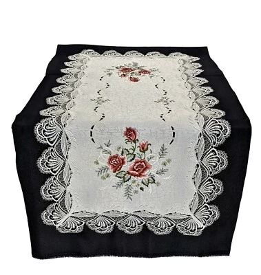 Doily Boutique Table Runner or Doily with Mauve Pink Roses and Fabric with Lace - Image 1 of 4
