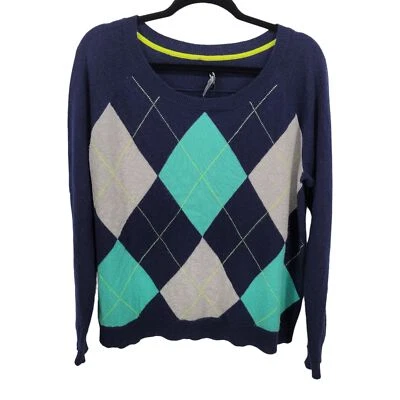 Apt 9 женщин XL кашемир синий серый argyle свитер совок шеи вязаный длинным рукавом - Изображение 1 из 4