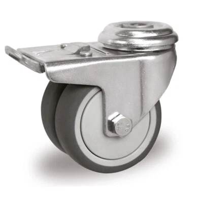 DER ROLLENDE SHOP Lenkrolle mit Rückenloch und Feststeller 50 mm Thermoplastisches Gummi "Doppelr