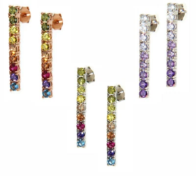 Orecchini argento 925 tennis donna zirconi colorati placcati rodio oro rosa - Immagine 1 di 4