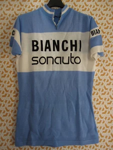 Maillot Cycliste Bianchi Sonauto Bleu et blanc vintage Acrylique 70'S Jersey - M - Picture 1 of 7