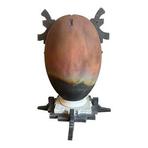 VINTAGE RAKU RICK FORIS CONTEMPORARY LARGE RAKU SIGNED CERAMIC VASE & PEDESTAL - Picture 1 of 21