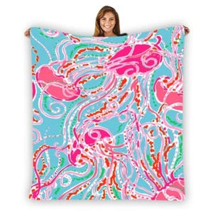 Lilly Pulitzer Jellyfish Soft Warm Single-Side Printing Flannel Fleece Blanket - Picture 1 of 3