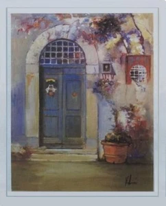 INNOCENZO MELANI ROMANTIC SCENE VINTAGE OLD DOOR WITH FLOWERS silkscreen - Picture 1 of 3