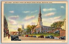 Worcester, Massachusetts - Unitarian Church & Wesley Church - Vintage Postcard