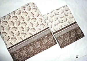 VINTAGE SPRINGMAID FALLING LEAVES PRINT BROWN (2P) QUEEN FLAT SHEET, P/CASE SET - Picture 1 of 7
