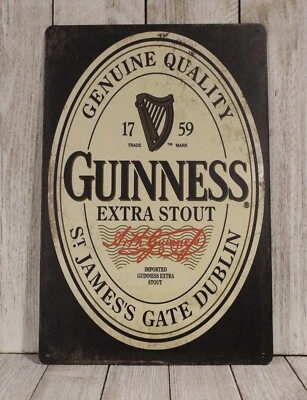Guinness Stout Beer Tin Sign Metal Poster Vintage Rustic Style Bar Irish Pub - Image 1 of 4