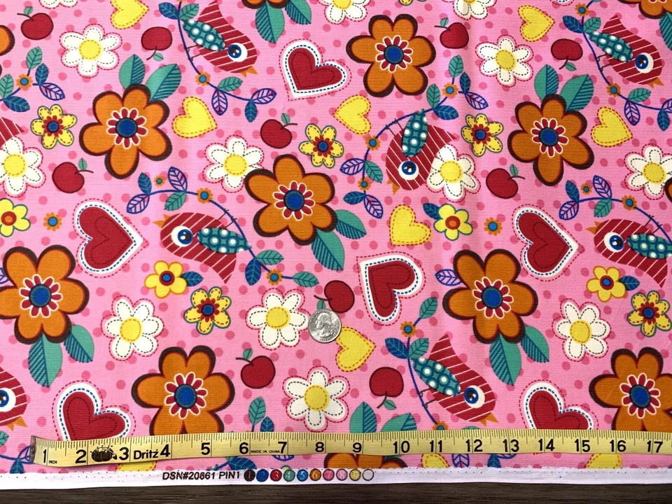 NEW~BTY~Fabric~Corduroy~Pink~Floral/Hearts/Birds/Cherry~Polka Dot~Light Weight - Image 1 of 1
