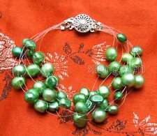 6mm Baroque Natural Green Pearl Bracelet Women 9 Strand 7.5" Starriness Bracelet