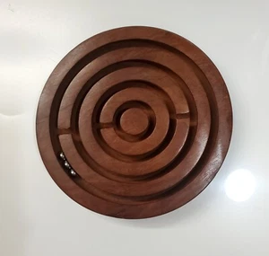 Handcrafted Indian Wooden Round Ball Maize Puzzle Board Labyrinth Game - Picture 1 of 3