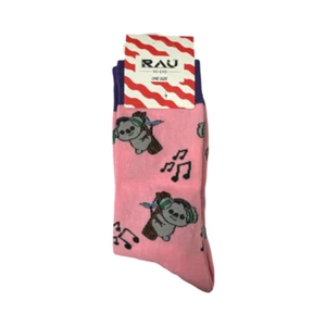 Koala with Headphones Pink Socks with Purple Tops and Toes One Size - Picture 1 of 1