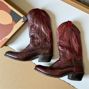 Vintage Heritage West Cowboy Leather Boots Maroon Western 8/12 D - Picture 1 of 7