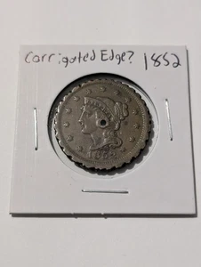 1852 Braided Hair Large Cent Corrugated Edge? Love Token?  - Picture 1 of 3