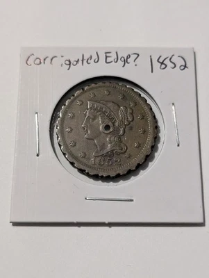 1852 Braided Hair Large Cent Corrugated Edge? Love Token?  - Image 1 of 3