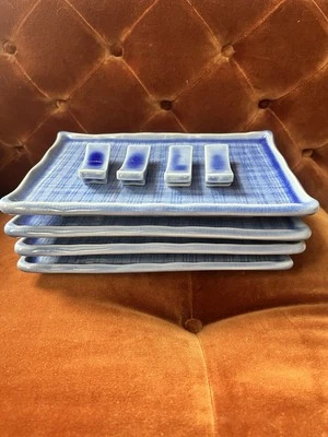 Caja y Barril Sushi/Aperitivo ~ Azul ~ 4 Piezas ~ Excelente con Soportes para Palillos de Picar Foto 1 de 3