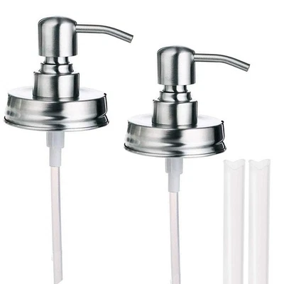 Mason Jar Soap Dispenser Lid and Pump Replacement Brushed Stainless Steel Rus... - Image 1 of 4