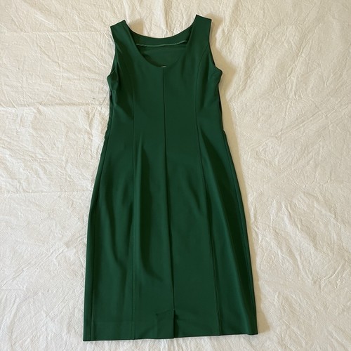 Abito donna Prada Milano verde senza maniche midi linea A zip laterale taglia US 4 **LEGGI