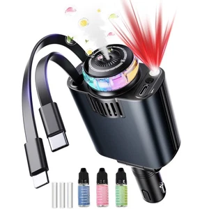 Retractable Car Charger Adapter Aromatherapy Starlight 5in1 USB C Fast Charging - Picture 1 of 12