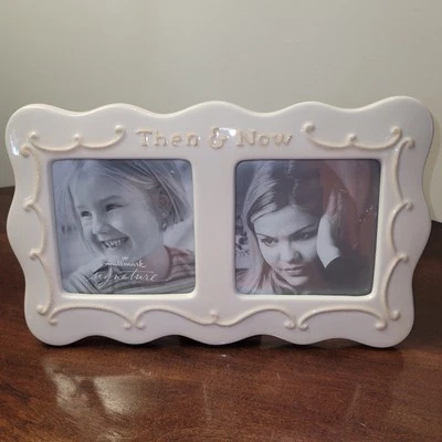 Hallmark Signature ~ Marco de fotos de cerámica 'Then & Now' contiene dos fotos de 3"x3" - Nuevo Foto 1 de 4