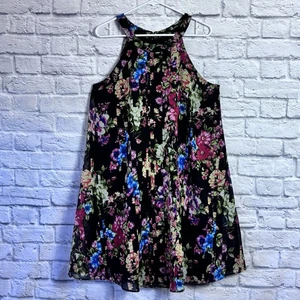 Vestido Betsey Johnson Negro Floral Halter Columpio Cuello Alto Forrado Talla 14 - Imagen 1 de 8
