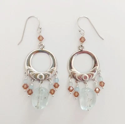 Orecchini in argento 925 con acquamarina naturale e cristalli mocha mousse  - Immagine 1 di 4