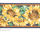 Country Kitchen Sunflower Navy Blue Tan Flower Floral Stitch Wall paper Border