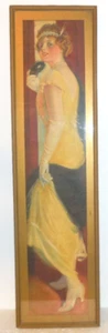 Antg 1917 Pabst Extract Yard Long Art Deco Sexy Flapper Lady Yellow Dress & Mask - Picture 1 of 10