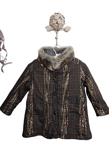 Rabbit fur collar/Fabric hand made Kids Girls Reversable Jacket Size 6-8 - Picture 1 of 8