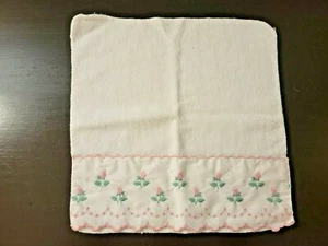 Vintage Fieldcrest All Cotton White & Pink Floral Rose Wash Cloth - Picture 1 of 6