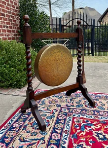 Antique English Barley Twist Dinner Gong Carved Oak with Mallet c. 19thC - Picture 1 of 22