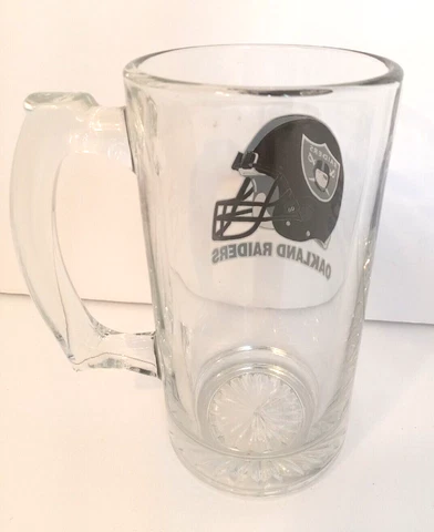 NFL Oakland RAIDERS Glass Clear Mug Heavy Handle Glass Helmet Logo 5.5x3 Cover