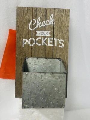 Farmhouse Style Tin Wood Catch All Caddy Includes Wall Hanging Screws New 10x6 - Image 1 of 4