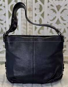 COACH Black Pebble Leather Duffle Crossbody Shoulder Purse Bag F15064 Medium-Lrg