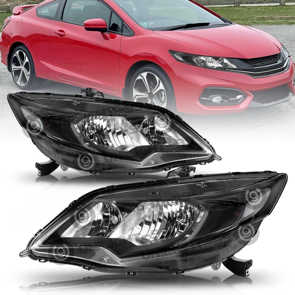 Para Honda Civic Coupe 2014-2015 Halógeno Estilo OE Faros Negros Transparentes Par Foto 1 de 4
