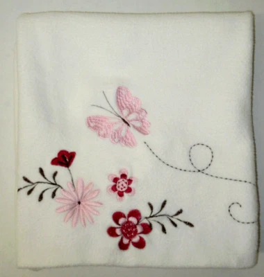 Kidsline Butterfly Meadow Flowers Baby Blanket Cream Pink Cotton Off-White - Image 1 of 3