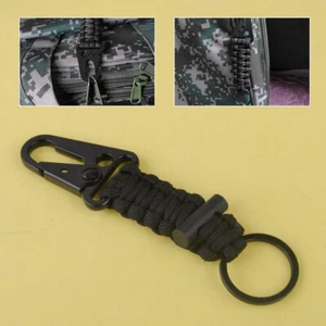 Survival Rope Paracord Outdoor Camp Hiking Flint Fire Starter Keychain Black - Picture 1 of 4