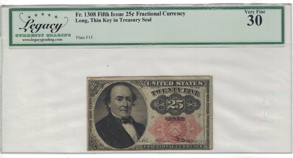 ** 1874 25 CENTS US FRACTIONAL CURRENCY 5TH ISSUE. LONG THIN KEY FR. 1308 ** - Image 1 of 2