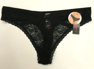 Womens Black Sexy Lace Thong Panties Size L-XL Strappy Mock Split Waist Sheer - Picture 1 of 14