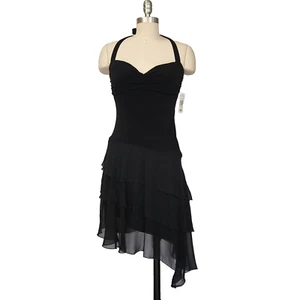 Vintage 90s Y2K XOXO Halter Dress Size M NWT Black Gown Slip Ruffle Hoco Whimsy - Picture 1 of 8