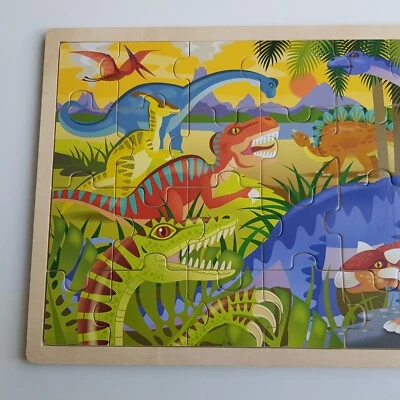 Melissa Doug dinosaur wood jigsaw puzzle 24 wood pieces childrens toy - Image 1 of 4