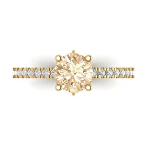 1.465Ct Round Cut Natural Morganite Engagement Ring for Women, 14K Yellow Gold - Picture 1 of 11