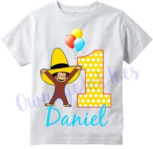 Curious George Hat PERSONALIZE Add Name and Number Custom T-shirt  - Picture 1 of 2