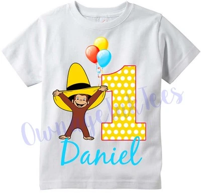 Curious George Sombrero PERSONALIZAR Añadir Nombre y Número Camiseta Personalizada  Foto 1 de 2