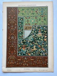 German Renaissance Embroidery Weaving antique chromolithograph 1889 Dolmetsch - Picture 1 of 7