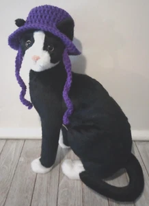 handmade crochet pet cat hat bucket brim xs small breed dog purple - Picture 1 of 4