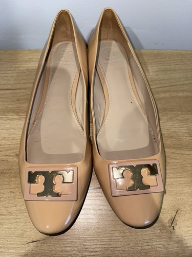Tory Burch Gigi Pump Tacchi in morbida pelle verniciata Beige Donna Taglia US 10 5