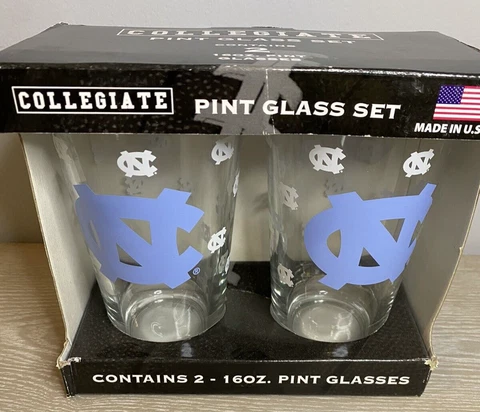 University of North Carolina Tar Heels Beer Pint Glass 16 oz Set of 2 New in Box Cover